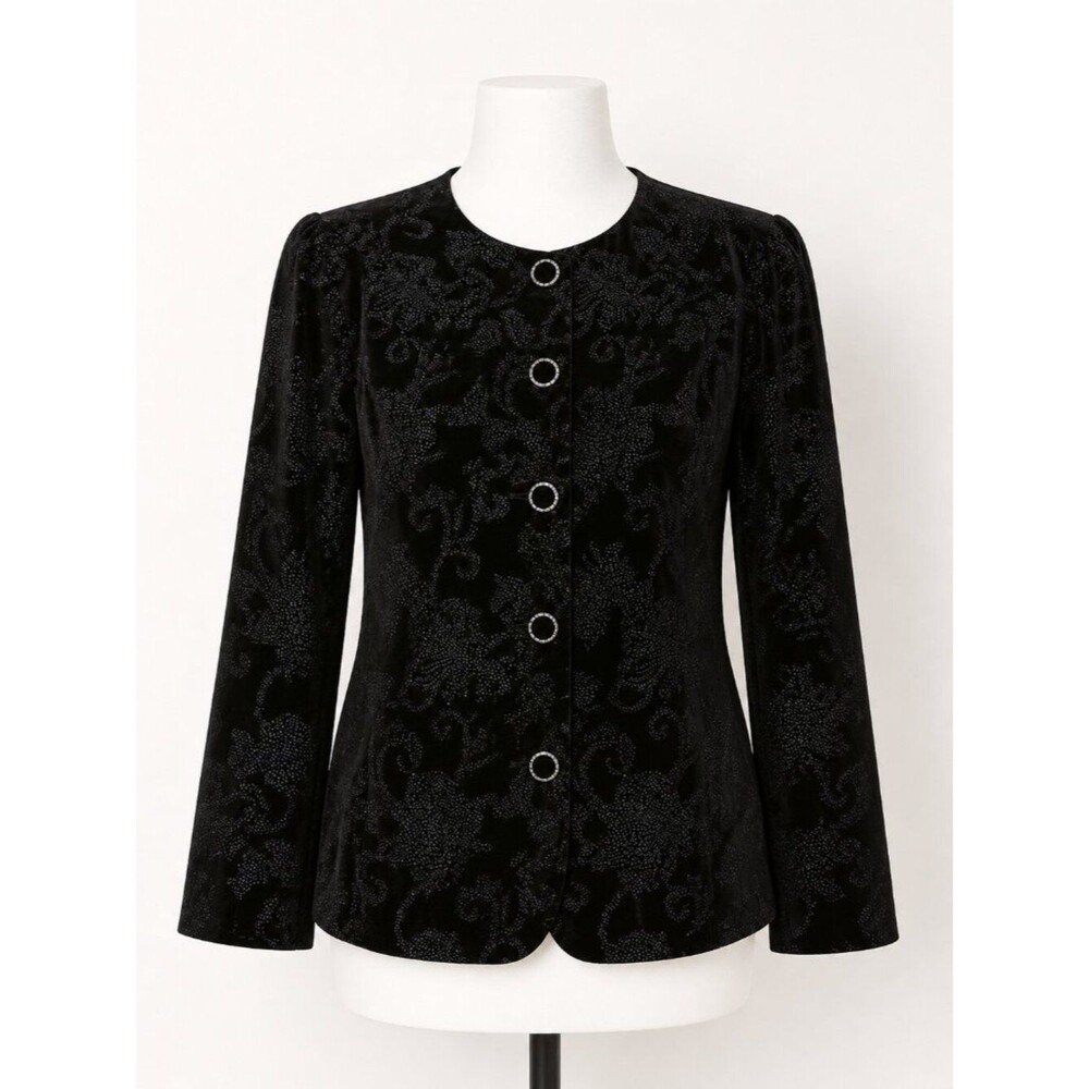 R & K Evening Vintage Jacket Black with Multi-Colored Beading Size 16 EUC